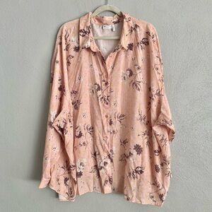 Asos Top Womens Size 26 / 3X Floral Button Down Plus Size Pink Brown Artsy